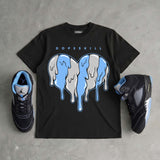 Black University Blue 5s DopeSkill T-Shirt Slime Drip Heart Graphic
