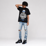 Black University Blue 5s DopeSkill T-Shirt Scared Money Don't Make No Money Graphic