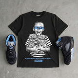 Black University Blue 5s DopeSkill T-Shirt Scared Money Don't Make No Money Graphic