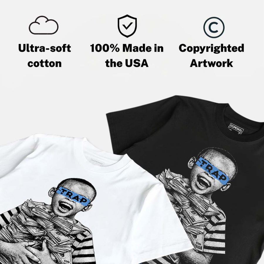 Black University Blue 5s DopeSkill T-Shirt Scared Money Don't Make No Money Graphic