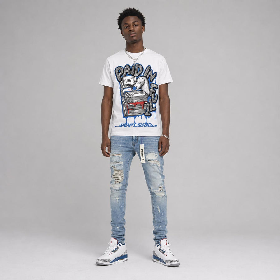 “True Blue” 3s DopeSkill T-Shirt Paid In Full Graphic