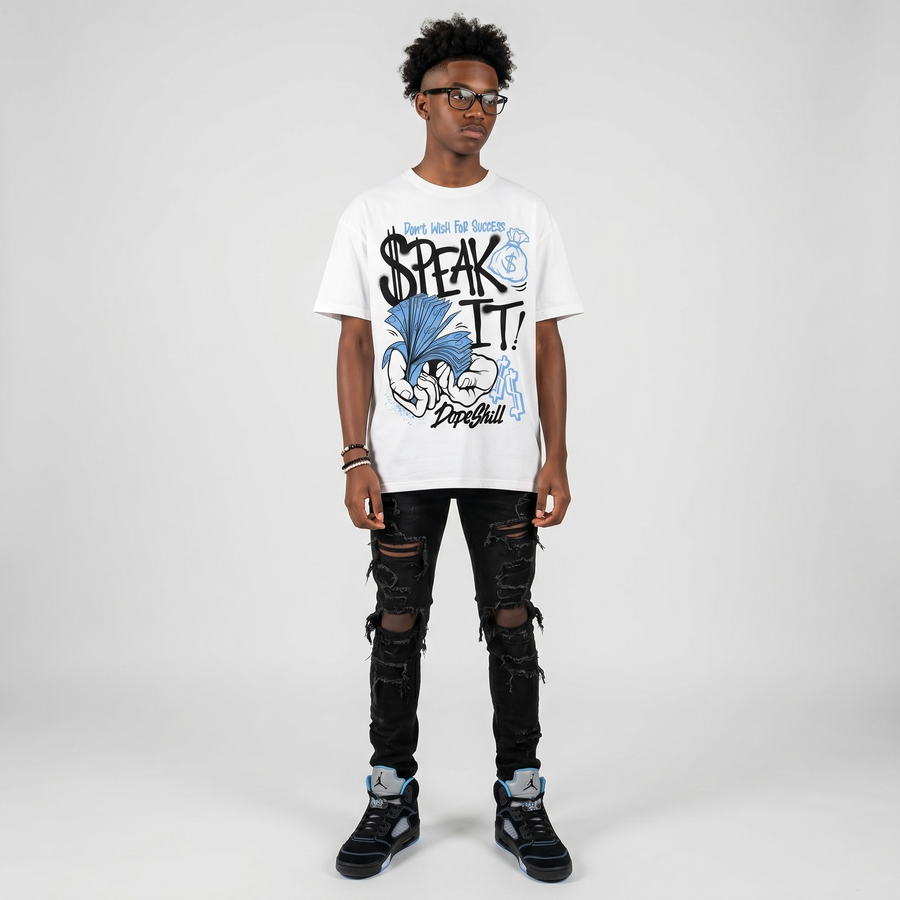 Black University Blue 5s DopeSkill T-Shirt Speak It Graphic