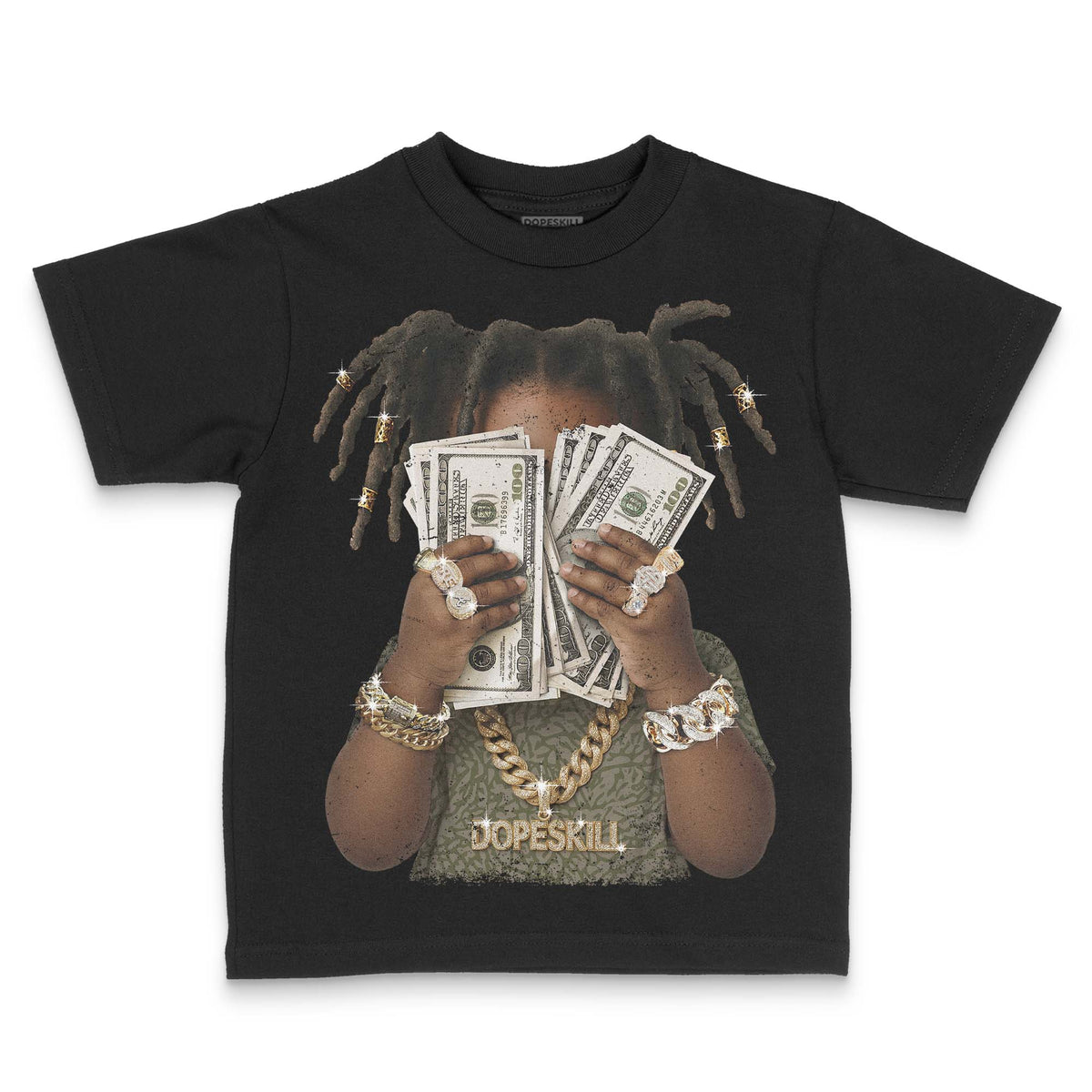 Medium Olive 3s DopeSkill Toddler Kids T-shirt Rich Youth Graphic