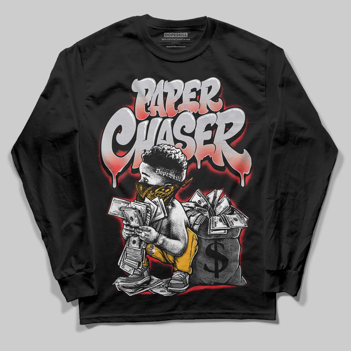 Grey 'Paper Chaser Boy' DopeSkill Graphic Long Sleeve T-Shirt