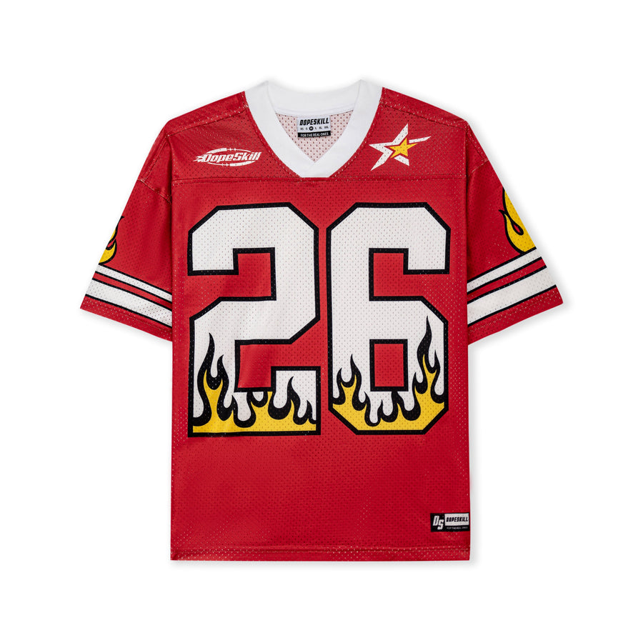 DopeSkill Oversized Jersey Streetwear Graphic Tee Cool V-Neck Red T-Shirt Fire 26 Graphic