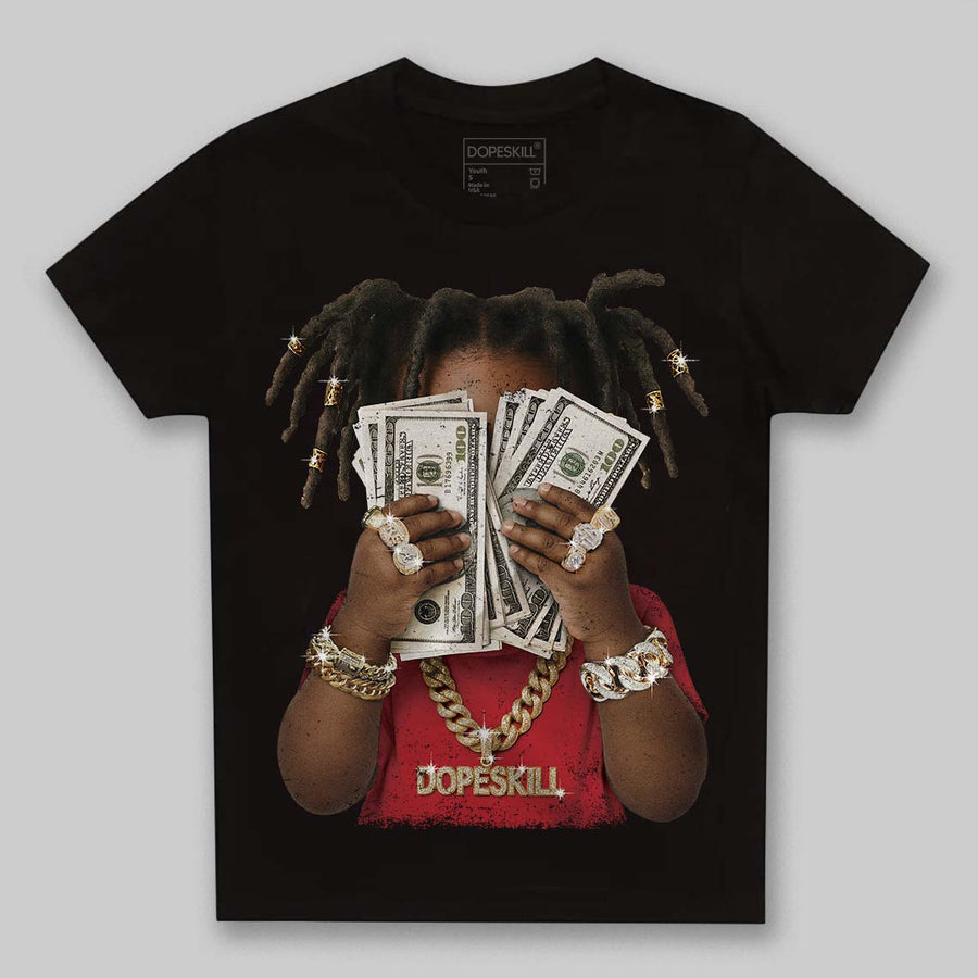 Fire Red “Black Tongue” 5s DopeSkill Toddler Kids T-shirt Rich Youth Graphic