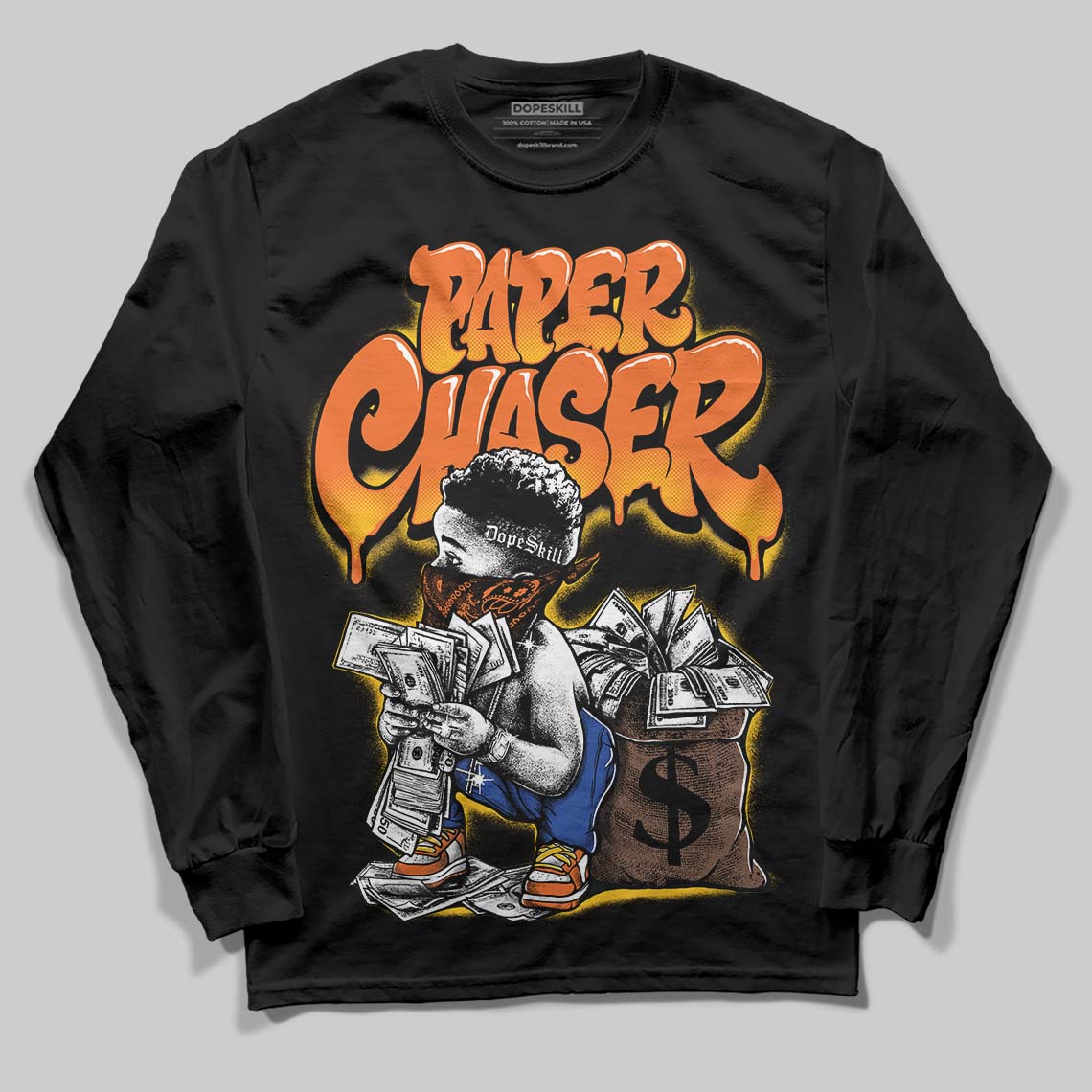 Orange 'Paper Chaser Boy' DopeSkill Graphic Long Sleeve T-Shirt