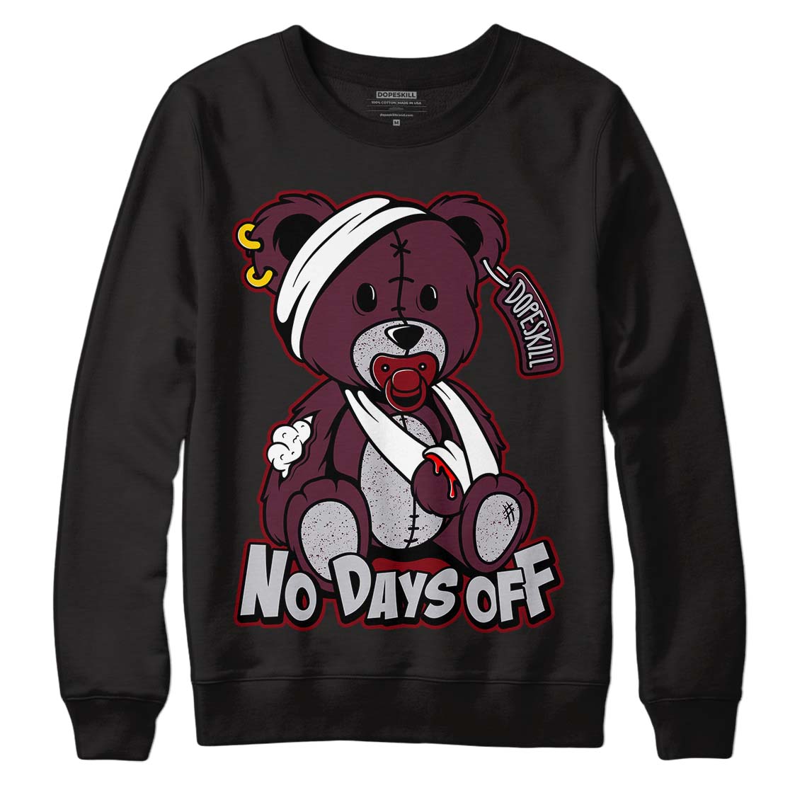 Burgundy 5s DopeSkill Sweatshirt Hurt Bear Graphic