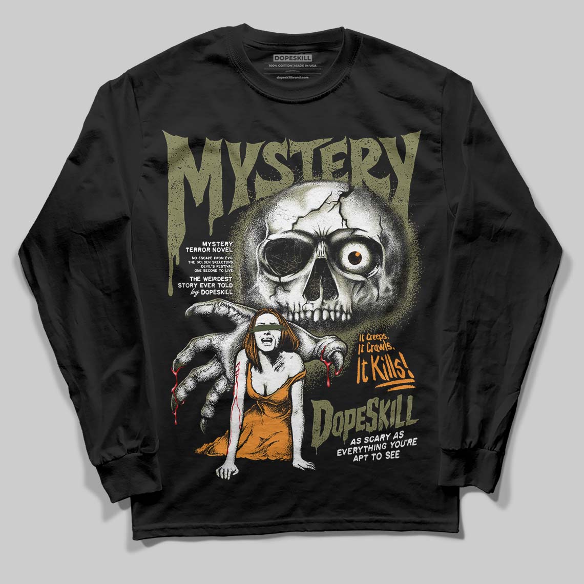 Olive Collection DopeSkill Long Sleeve T-Shirt Mystery Ghostly Grasp Graphic