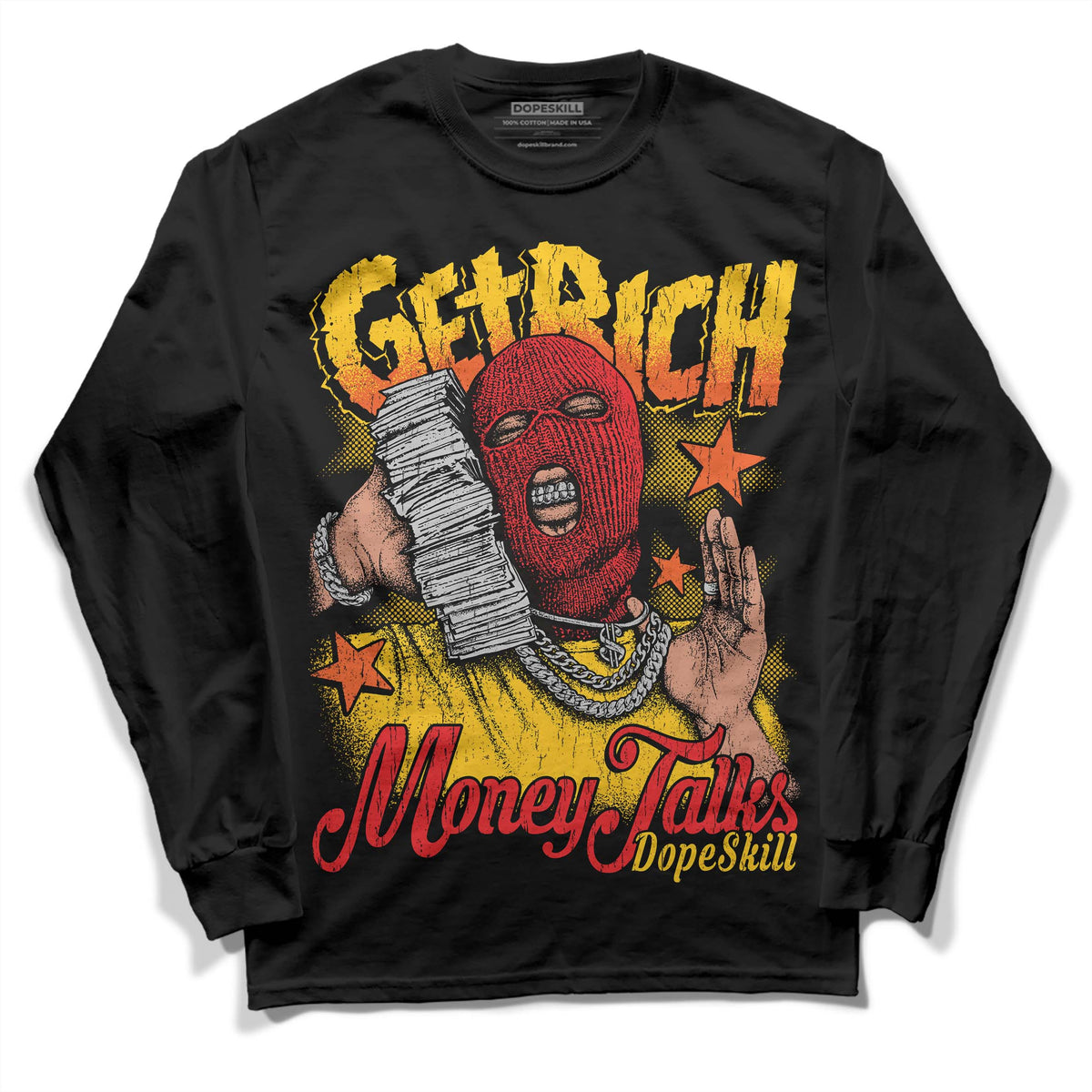 Yellow Collection DopeSkill Long Sleeve T-Shirt Get Rich Graphic