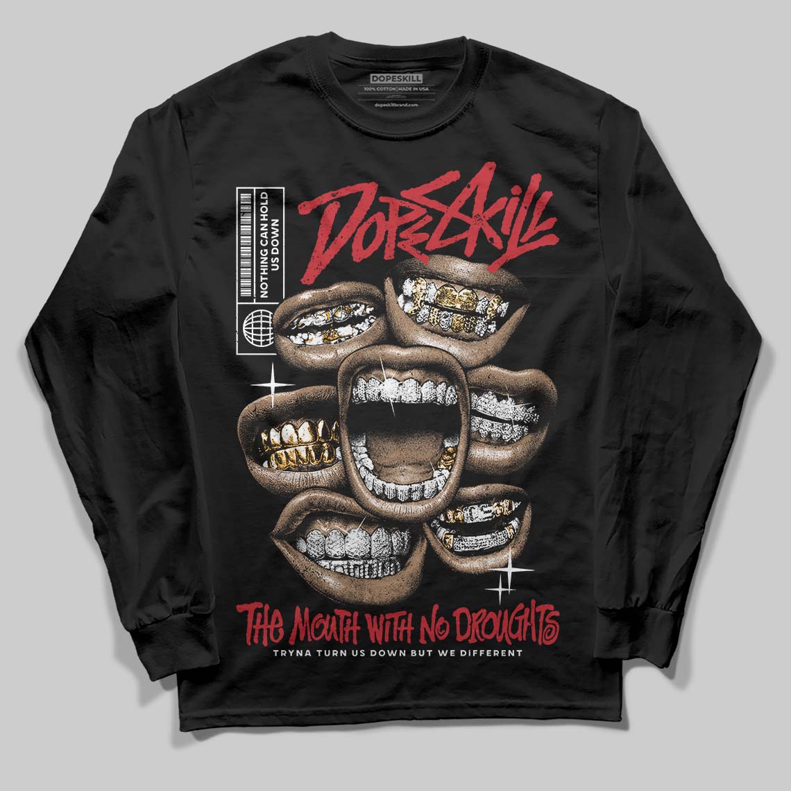 Fire Red “Black Tongue” 5s DopeSkill Long Sleeve T-Shirt The Mouth With No Droughts Graphic