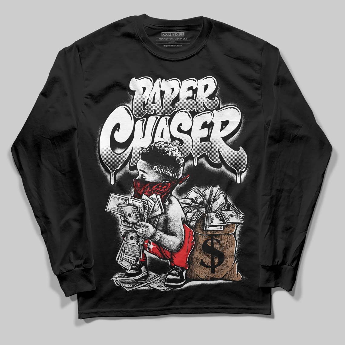 Black/White 'Paper Chaser Boy' DopeSkill Graphic Long Sleeve T-Shirt