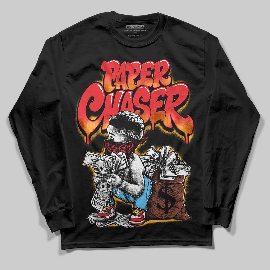 Red 'Paper Chaser Boy' DopeSkill Graphic Long Sleeve T-Shirt