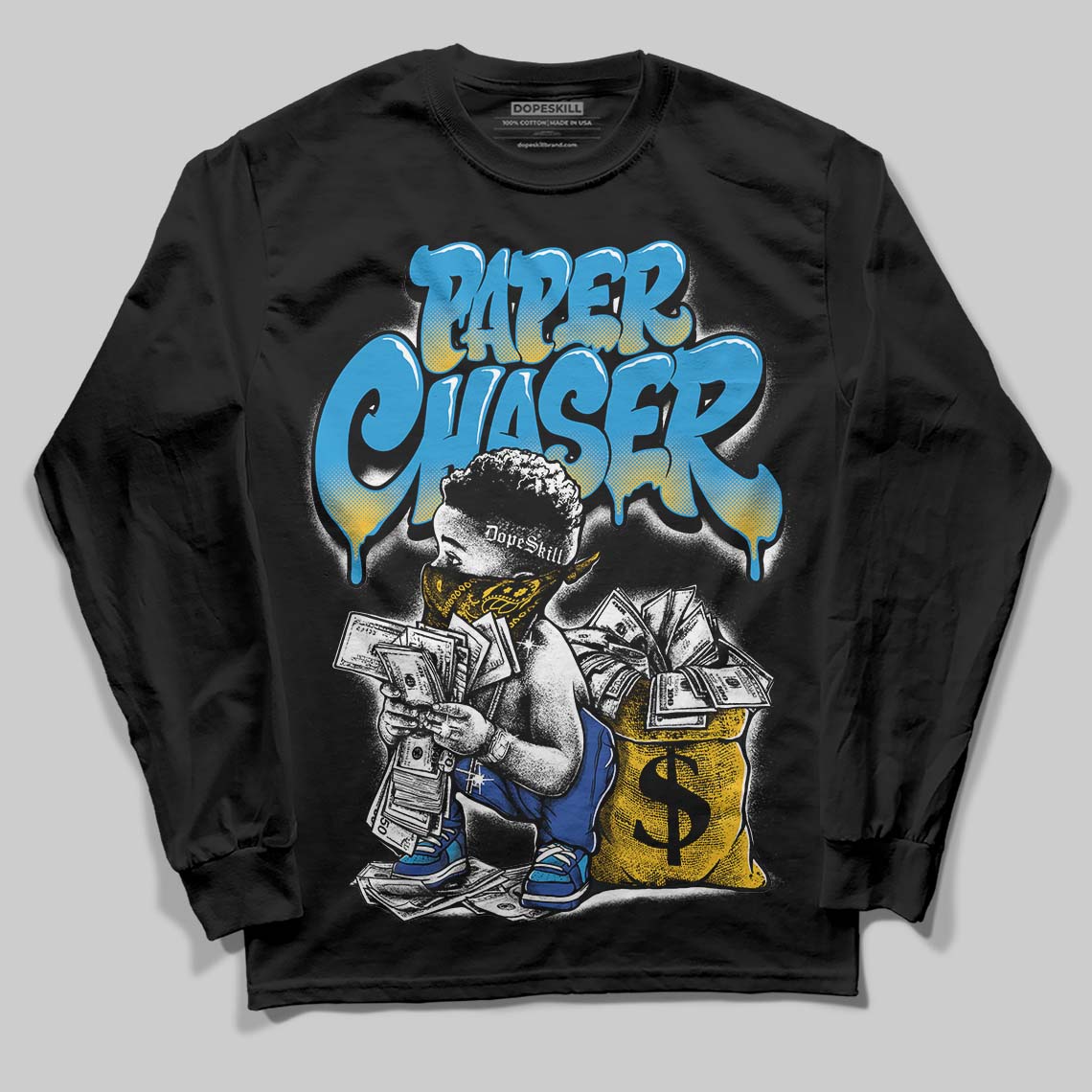 Royal Blue 'Paper Chaser Boy' DopeSkill Graphic Long Sleeve T-Shirt