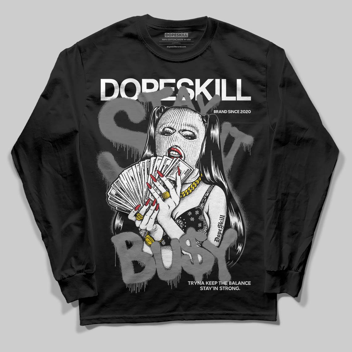Black Cat 4s DopeSkill Long Sleeve T-Shirt Stay It Busy Graphic