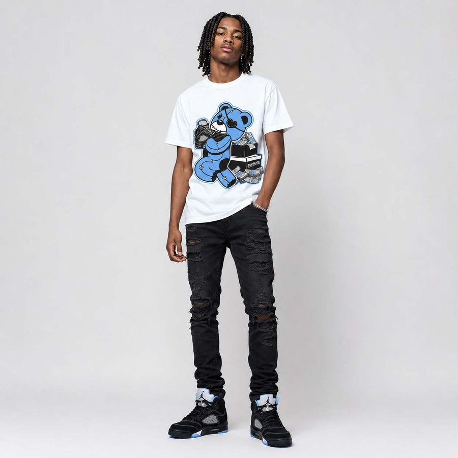 Black University Blue 5s DopeSkill T-Shirt Bear Steals Sneaker Graphic