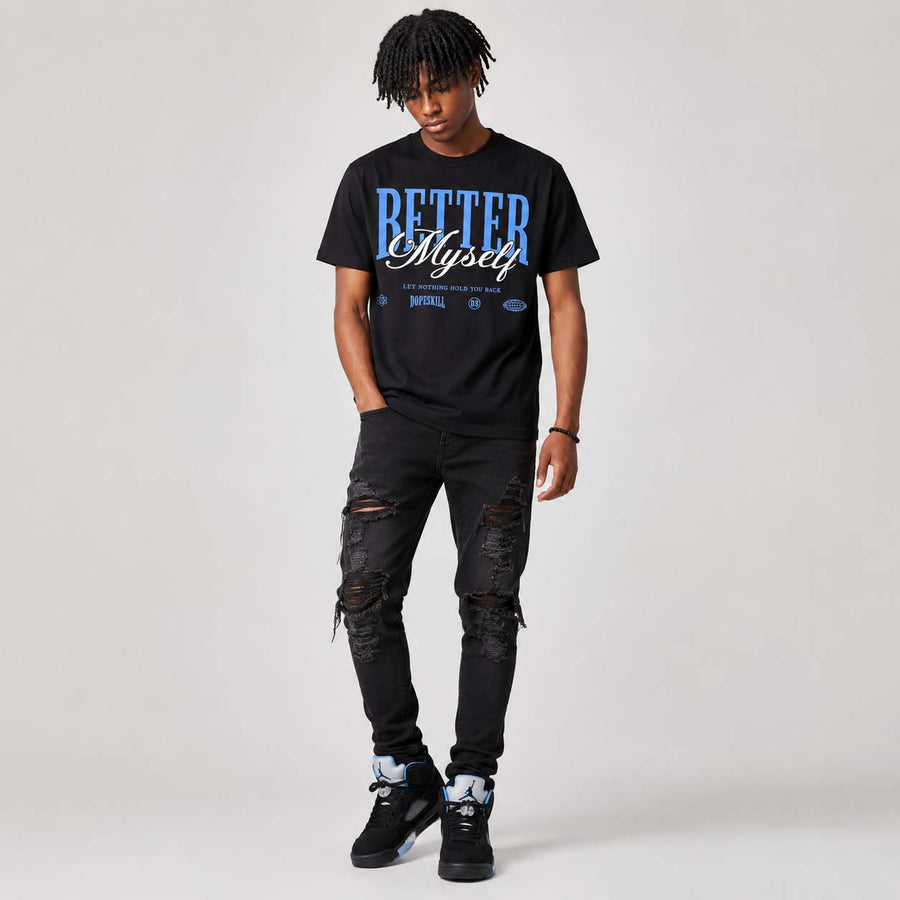 Black University Blue 5s DopeSkill T-Shirt Better Myself Graphic
