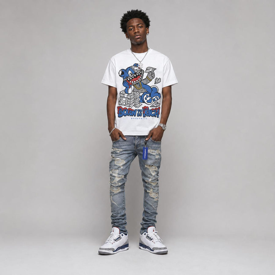 “True Blue” 3s DopeSkill T-Shirt Born To Be Rich Graphic