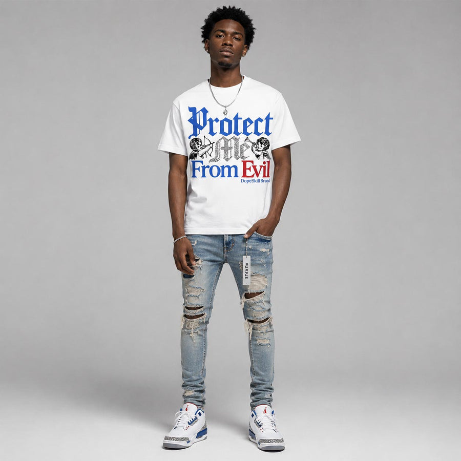 “True Blue” 3s DopeSkill T-Shirt Protect Me From Evil Graphic