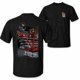 [MADE IN US] Men's Graphic Basic Tee - Preshrunk Cotton, Shoulder Tape, Double-Sided Detailed Ladder Truck & Fireman Graphic, Gift for Firefighters (Men's Tops for Firefighting Pros)