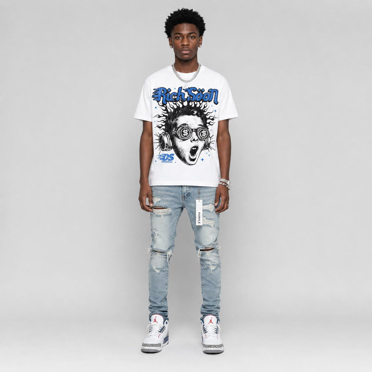 “True Blue” 3s DopeSkill Oversize Print T-Shirt Rich Soon Graphic