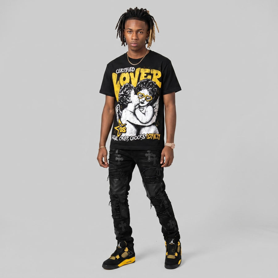 Black Tour Yellow AJ 4 Thunder DopeSkill Oversize Print T-Shirt Real Ones Choose Loyalty Graphic