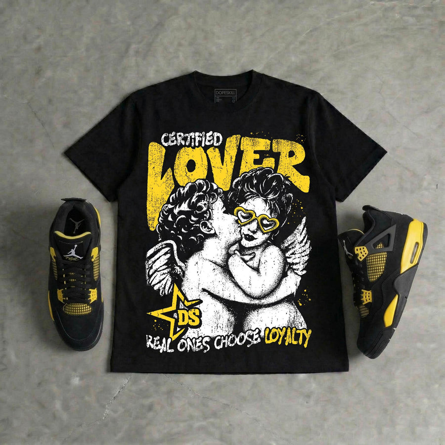Black Tour Yellow AJ 4 Thunder DopeSkill Oversize Print T-Shirt Real Ones Choose Loyalty Graphic
