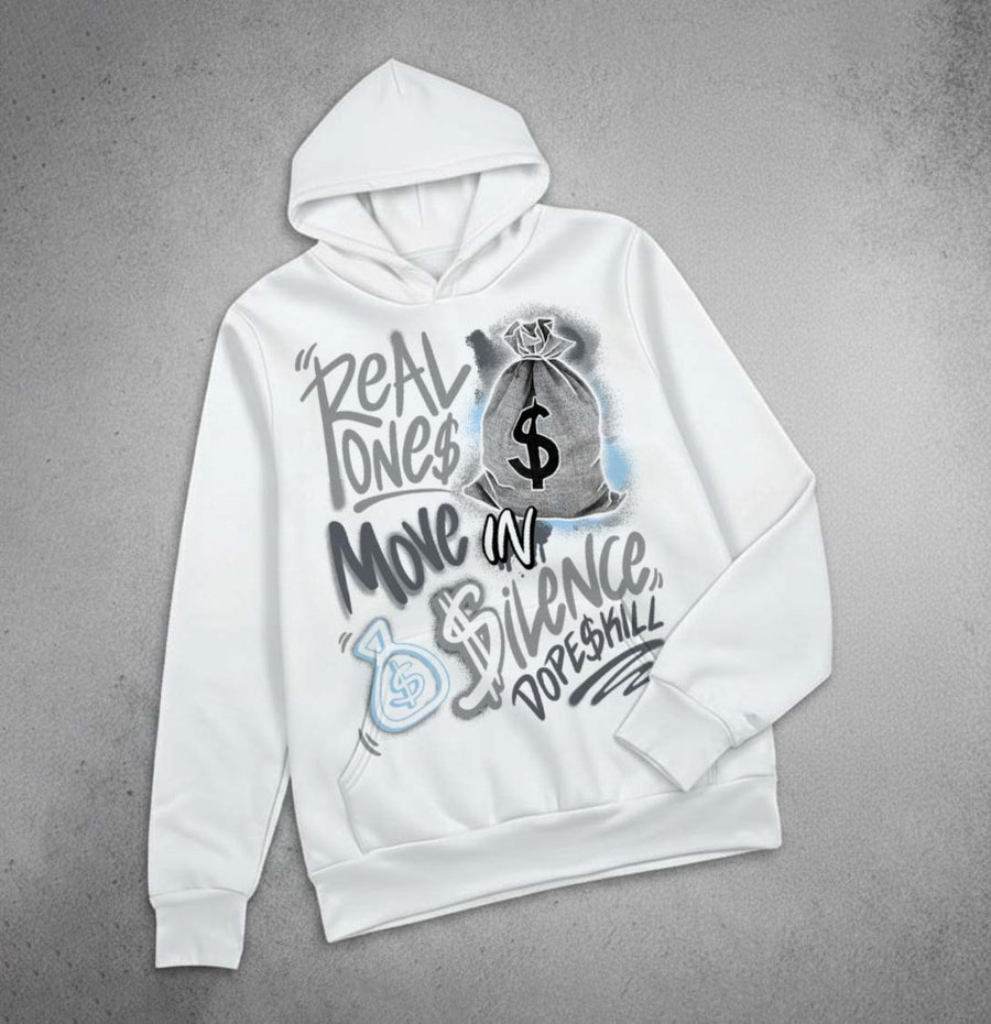 Wolf Grey 5s DopeSkill Hoodie Sweatshirt Real Ones Move In Silence Graphic