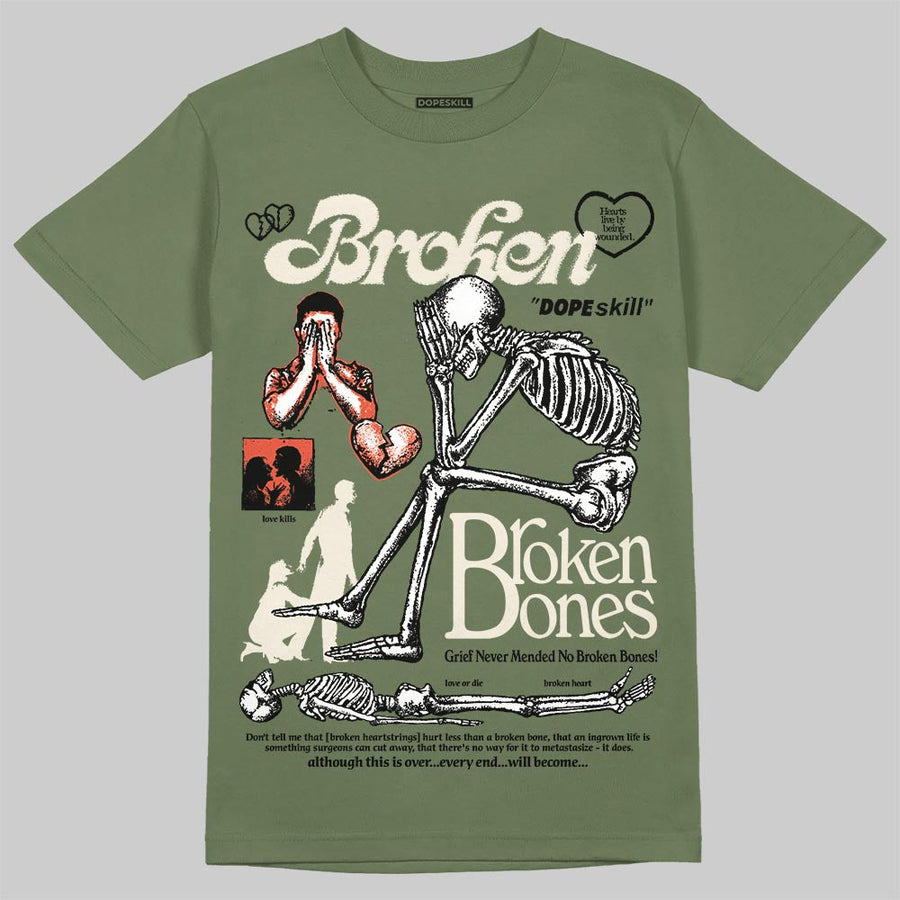 Medium Olive 3s DopeSkill T-Shirt Broken Bones Graphic