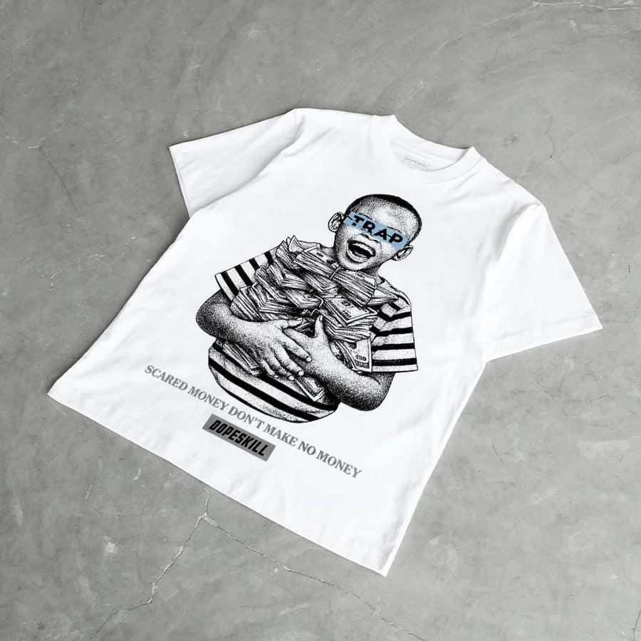 Wolf Grey 5s DopeSkill T-Shirt Scared Money Don't Make No Money Graphic
