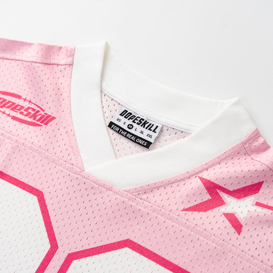 DopeSkill Oversized Jersey Streetwear Graphic Tee Cool V-Neck Pink T-Shirt Fire 26 Graphic