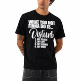 Funny “What You Not Finna Do Is Disturb My Peace” T-Shirt, Protect My Peace Quote Graphic Tee, Self Care Motivation Shirt, Positive Mindset Statement Top, Black Short Sleeve Crew Neck Casual Tee, Gift for Women and Friends