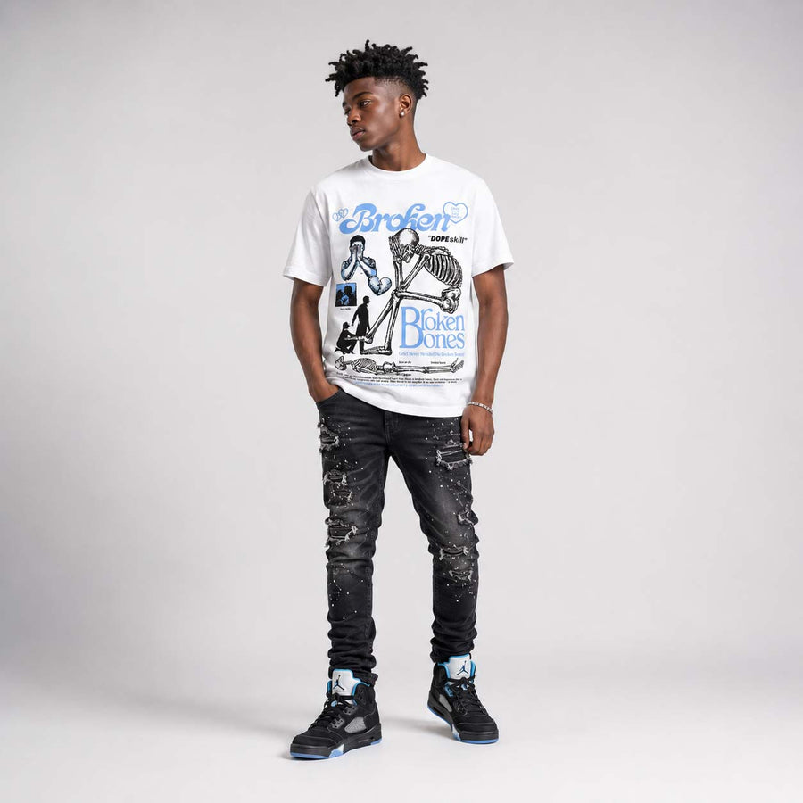Black University Blue 5s DopeSkill T-Shirt Broken Bones Graphic