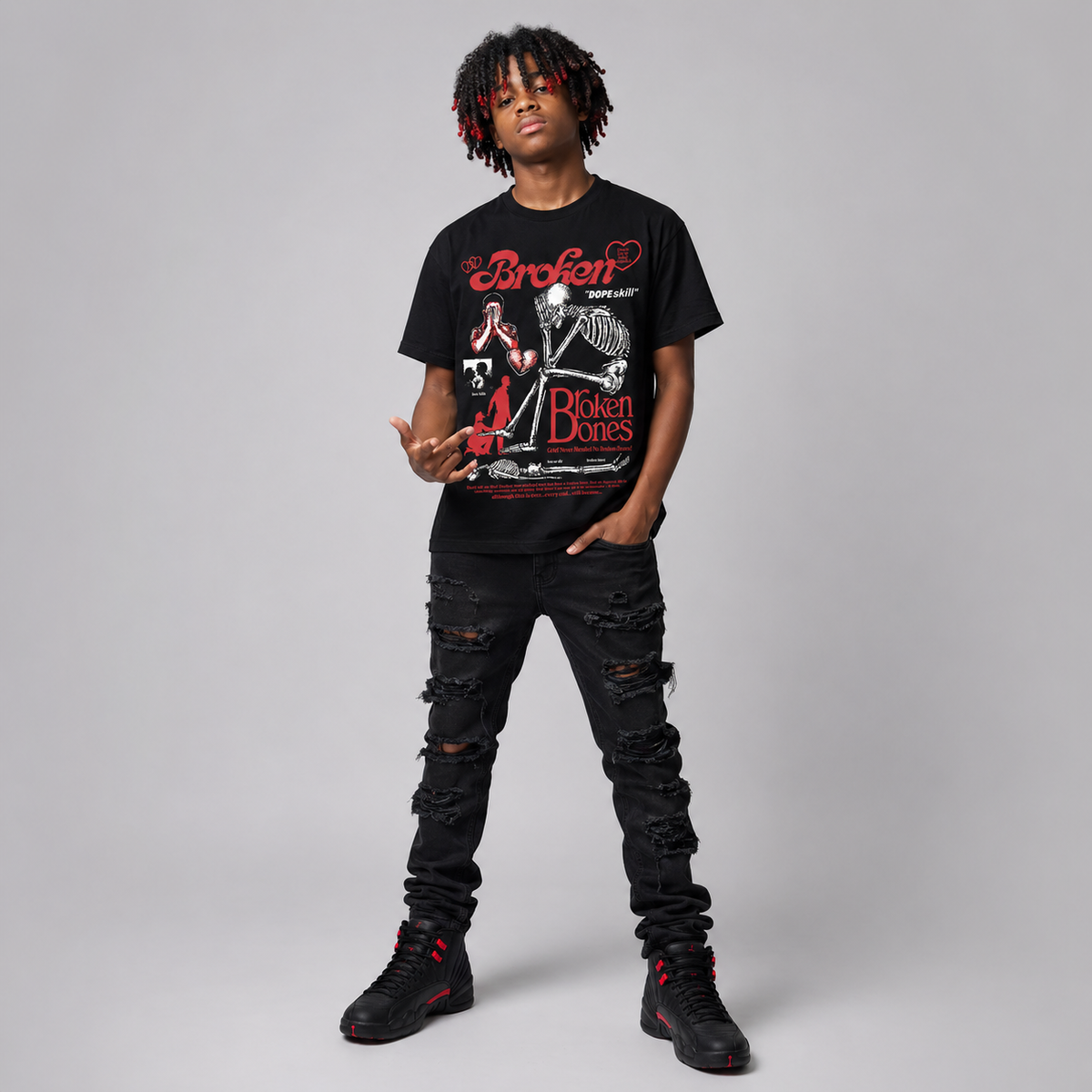 “Bloodline” 12s DopeSkill T-Shirt Broken Bones Graphic