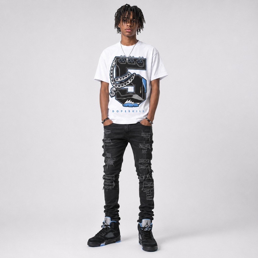 Black University Blue 5s DopeSkill T-Shirt No.5 Graphic