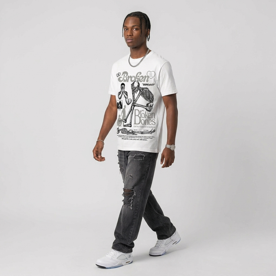White Metallic 5s DopeSkill T-Shirt Broken Bones Graphic
