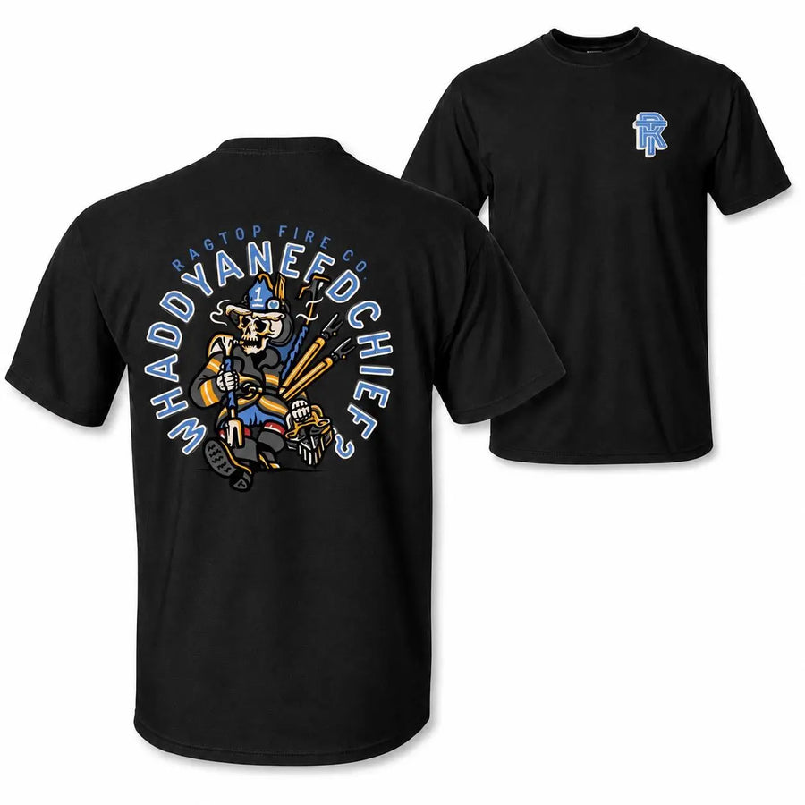 [MADE IN US] Men's Firefighter Chief Graphic T-Shirt - Preshrunk Cotton Classic Menswear Tops, Bold Graphics, 2-Sided Firehouse Skull Design, Round Neck Short Sleeve Casual Tee, Gift for First Responders Soft Basic