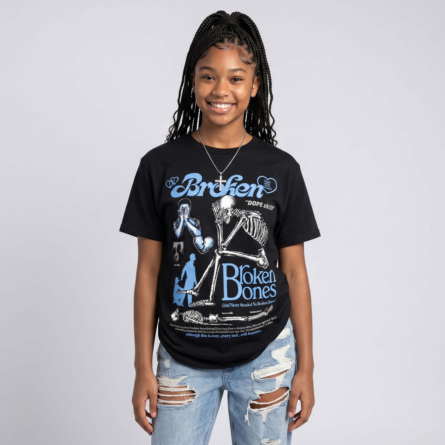 Black University Blue 5s DopeSkill T-Shirt Broken Bones Graphic