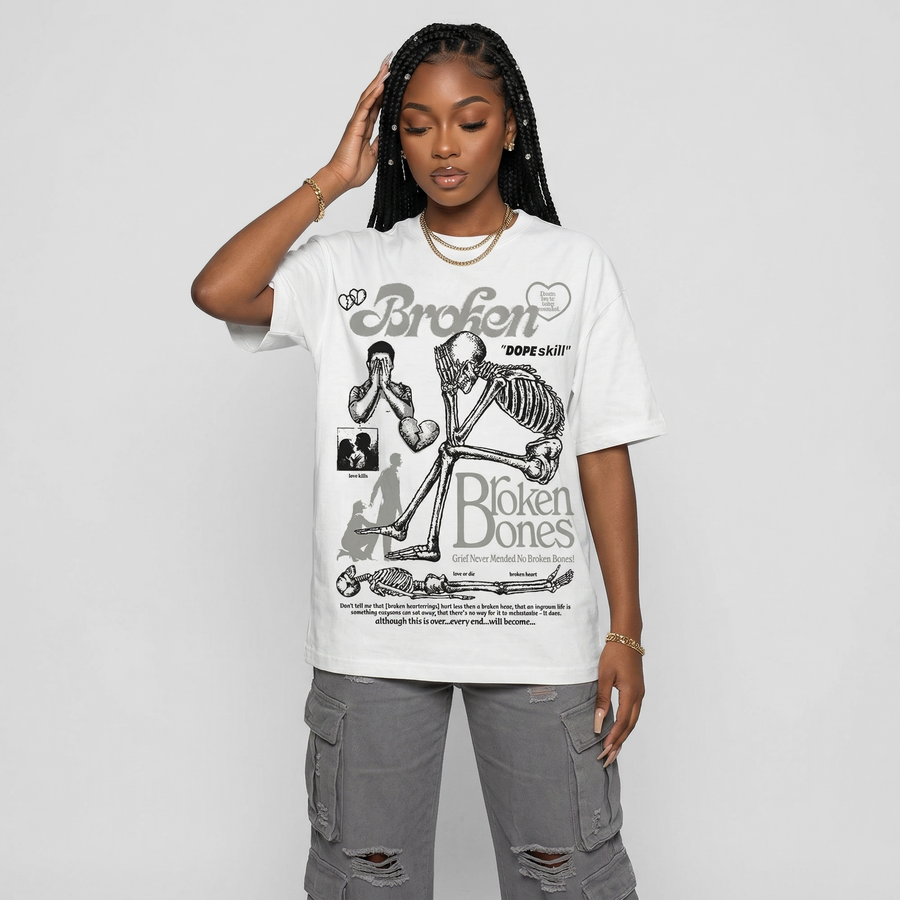 White Metallic 5s DopeSkill T-Shirt Broken Bones Graphic