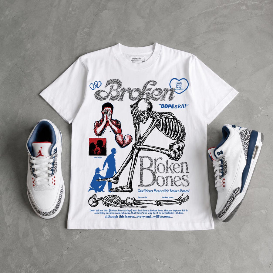“True Blue” 3s DopeSkill T-Shirt Broken Bones Graphic