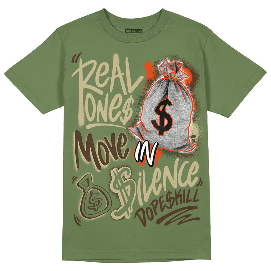 Olive Collection DopeSkill Olive T-shirt Real Ones Move In Silence Graphic