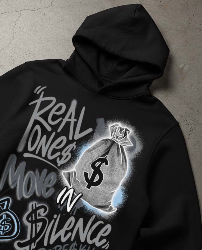 Wolf Grey 5s DopeSkill Hoodie Sweatshirt Real Ones Move In Silence Graphic