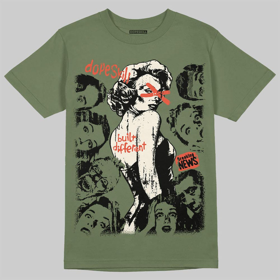 Medium Olive 3s DopeSkill T-Shirt Built Different Graphic