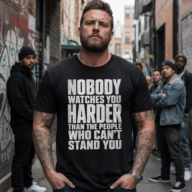 Men’s Bold Letters Sarcastic Hater Quote T-Shirt - Mens Clothing, Casual Wear, Black Short-Sleeve Crew Neck, Funny "Nobody Watches You Harder Than the People Who Can’t Stand You" Graphic, Unique Gifts for Man, Confidence Statement Casual Top