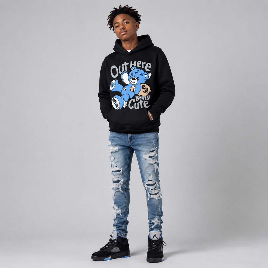Black University Blue 5s DopeSkill Hoodie Sweatshirt Out Here Being Cute Graphic