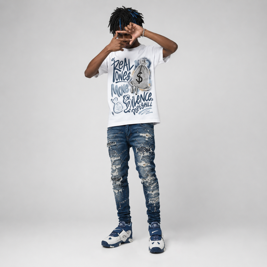 Diamond Turf II “Blue Grey” DopeSkill T-Shirt Real Ones Move In Silence Graphic