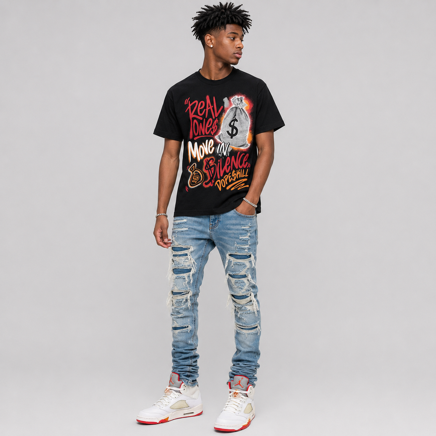 Sunset 5s DopeSkill T-Shirt Real Ones Move In Silence Graphic