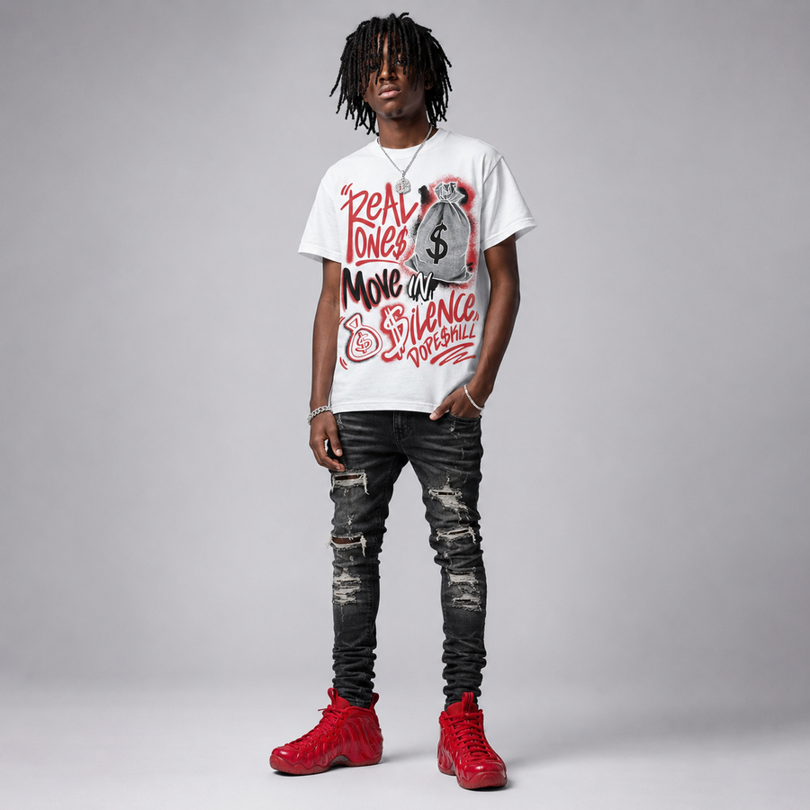 Foamposite One "Gym Red" DopeSkill T-Shirt Real Ones Move In Silence Graphic