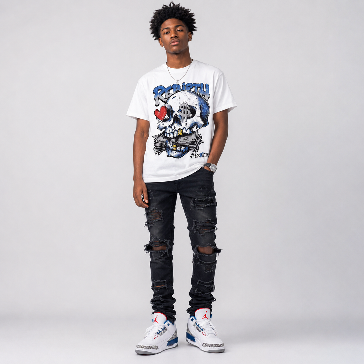 “True Blue” 3s DopeSkill T-Shirt Rebirth Graphic
