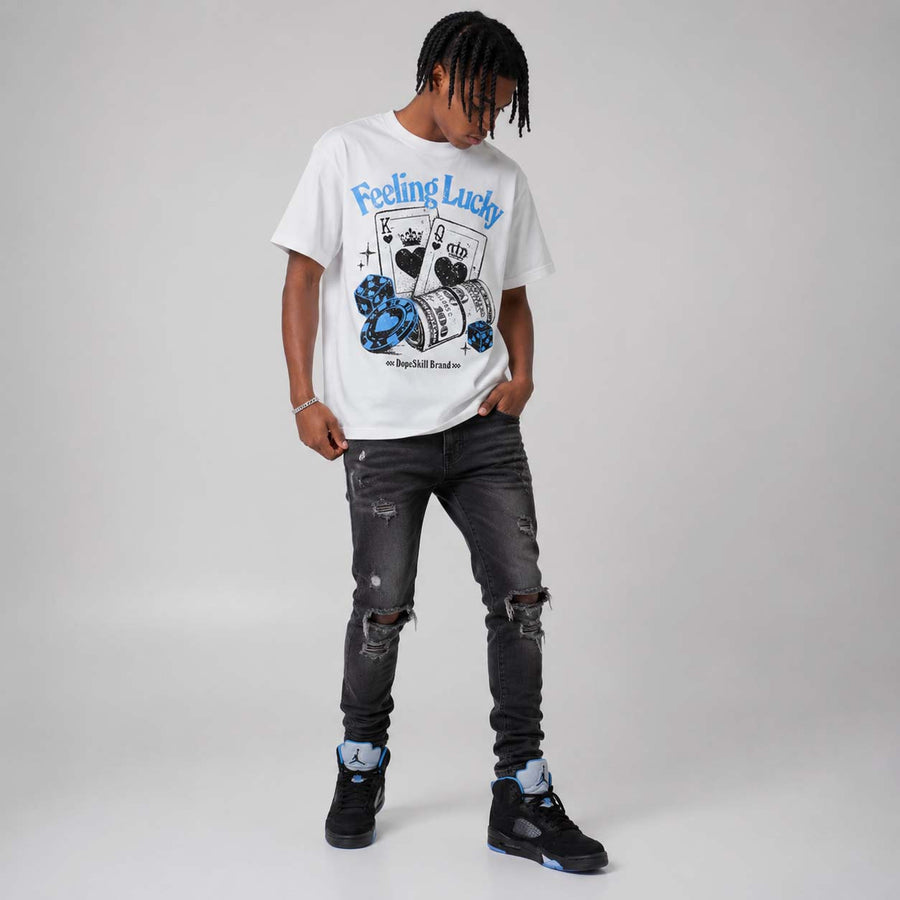 Black University Blue 5s DopeSkill T-Shirt Feeling Lucky Graphic
